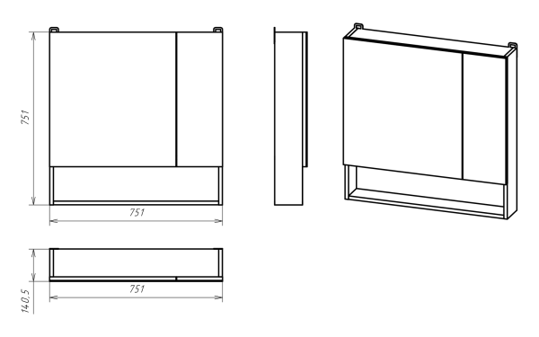 Зеркало-шкаф (75х75) Misty Темза 75 П-Тем04075-01
