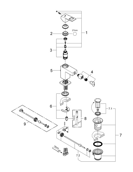 Смеситель однорычажный для биде Grohe Eurocube 23138 000 (23138000) хром