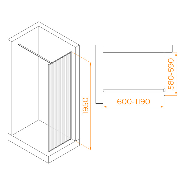 Душевая перегородка 60 см RGW WA-08 Walk In 06100806-151 прозрачное