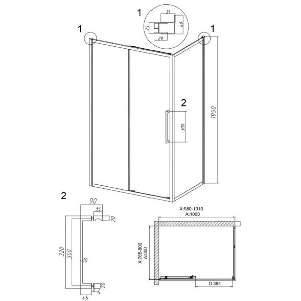 Душевой уголок (100х80) Grossman Cosmo 120.K33.02.1080.21.02