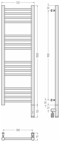 Полотенцесушитель электрический (100х30) Сунержа Богема 3.0 31-5805-1030 правый