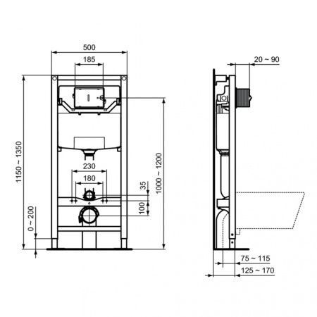 Комплект унитаз + инсталляция Ideal Standard Prosys Tesi AquaBlade T3868V1