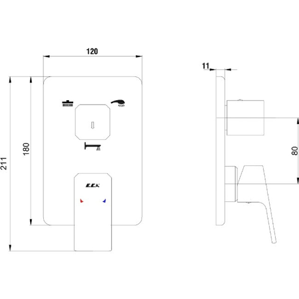 Смеситель для душа E.C.A. Tiera 102167305EX-K