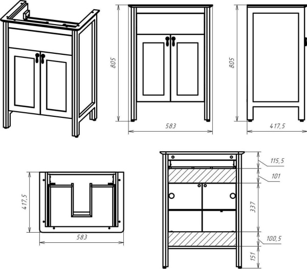 Тумба под раковину Misty Адель 60  П-Аде06060-0111Я