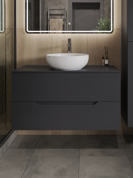 Тумба с раковиной подвесная 100 см, Orange Line Li-100TugMDF+B07-420W графит/белый