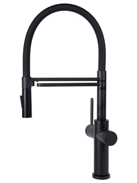 Смеситель для кухни однорычажный с каналом для питьевой воды и гибким изливом Agger Elegant A3252544 черный матовый