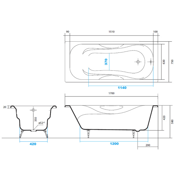 Чугунная ванна Aquatek Гамма (170x75) AQ8070F-00