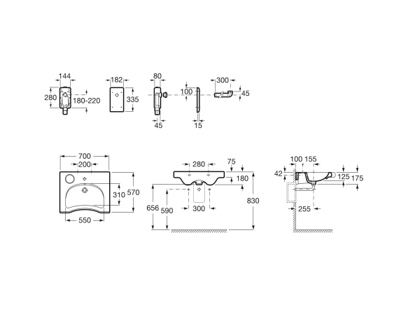 Раковина подвесная (70х57) Roca Meridian  32724H000 для людей с огр. возможностями