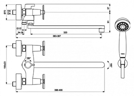 Смеситель для ванны с гарнитуром Vidima Art BA330AA