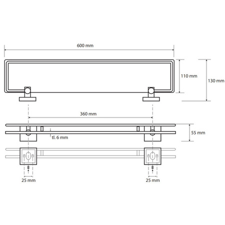 Полочка стеклянная 600 мм Bemeta BETA 132102212