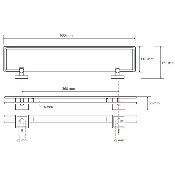 Полочка стеклянная 600 мм Bemeta BETA 132102212
