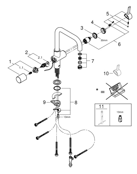 Смеситель для кухни с подключением к фильтру Grohe Blue Bi-Flow  31303 000 (31303000) хром