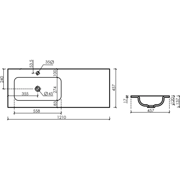Раковина накладная (121х45,7) Ceramica Nova Grace CN7020