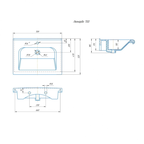 Раковина полувстраиваемая (70х52) СаНта    Леонардо 70