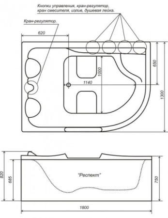 Акриловая ванна Triton РЕСПЕКТ 180x130 левая