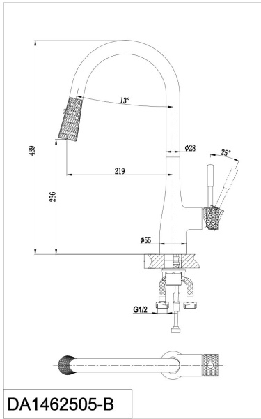 Смеситель для кухни D&K Rhein.Schiller с выдвижной лейкой хром черный (DA1462505B)