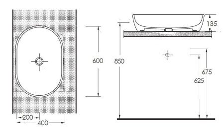 Раковина накладная (60х40) beWash Bogen 88601080