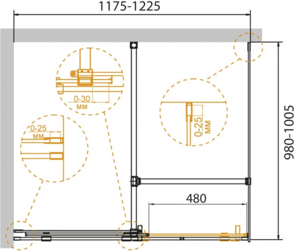 Душевой уголок Cezares   STREAM-AH-1-120/100-C-C