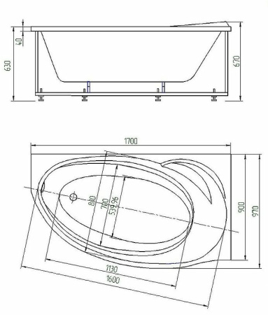Акриловая ванна Aquatek Бетта (170х97)  BET170-0000100 правая
