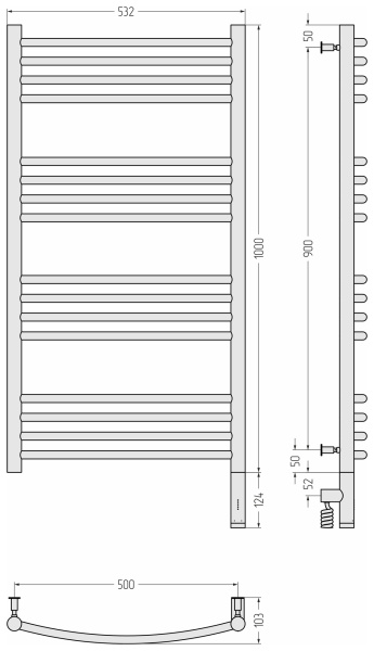 Полотенцесушитель электрический (100х50) Сунержа Богема 3.0 00-5803-1050 правый