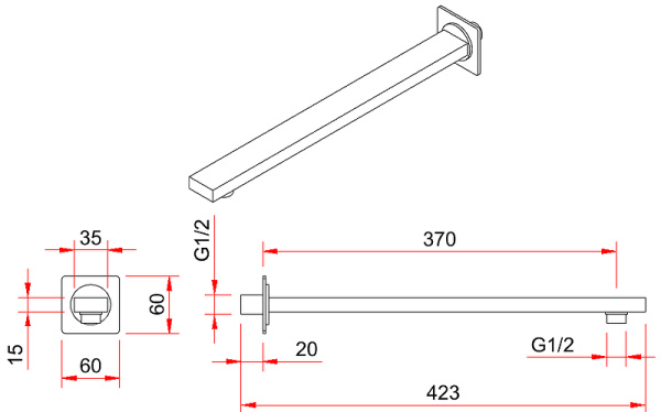 Кронштейн для верхнего душа Berges Wasserhaus Ventas S 074007