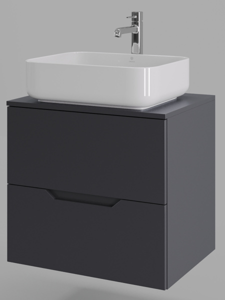 Тумба с раковиной подвесная 60 см Orange Line Li-60TugMDF+B05-500W графит/белый