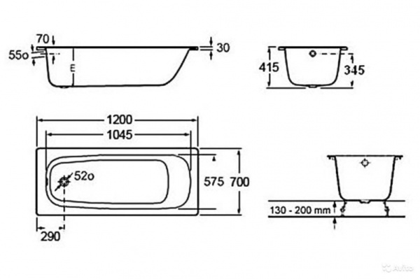 Чугунная ванна Artex Cont (120x70)