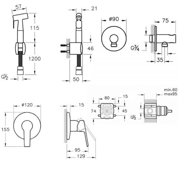 Комплект встроенный смеситель с гигиеническим душем Vitra Hygienic A49271EXP, хром 