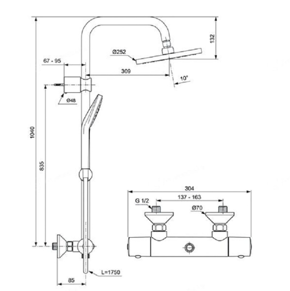 Душевая система с термостатом Ideal Standard Idealrain Eco Evo A6942AA Душевая система с термостатом Ideal Standard Idealrain Eco Evo A6942AA