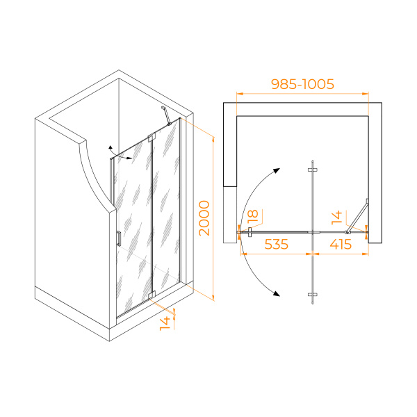 Душевая дверь 100 см RGW Hotel HO-014 350601410-11 прозрачное