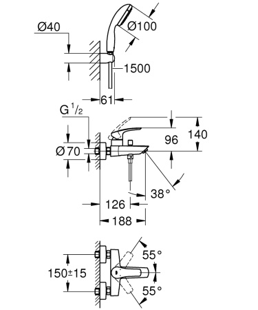 Смеситель для ванны GROHE Eurosmart New 33302 003 (33302003) хром
