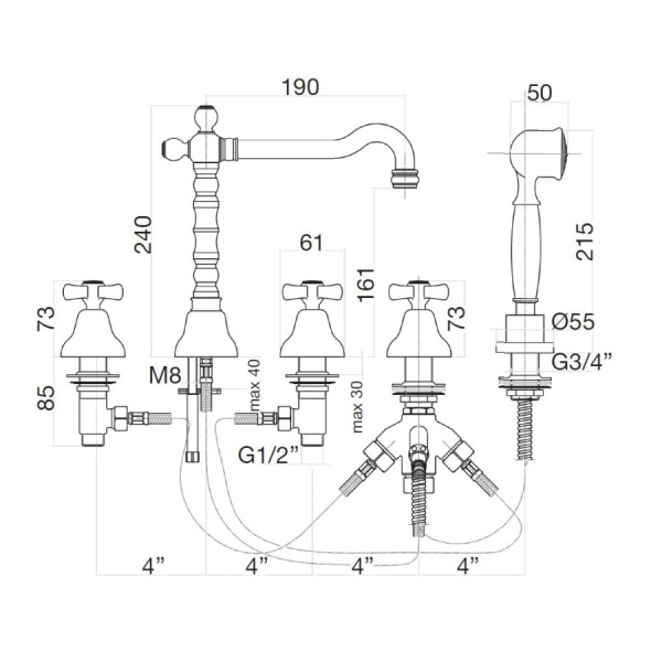 Смеситель на борт ванны Webert Armony AM730402065, бронза Смеситель на борт ванны Webert Armony AM730402065, бронза