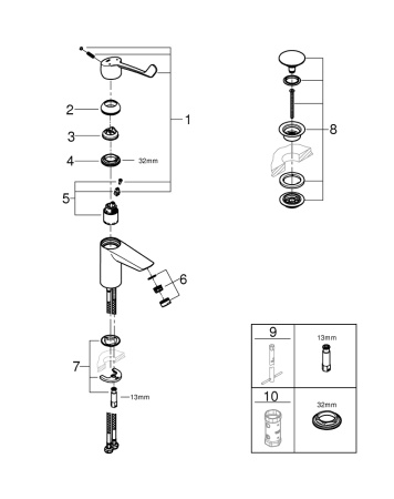 Смеситель для раковины с донным клапаном Grohe Eurosmart 23982 003 (23982003) хром