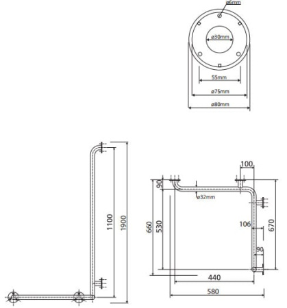 Поручень для душа, правый, хром Bemeta Help 301122021