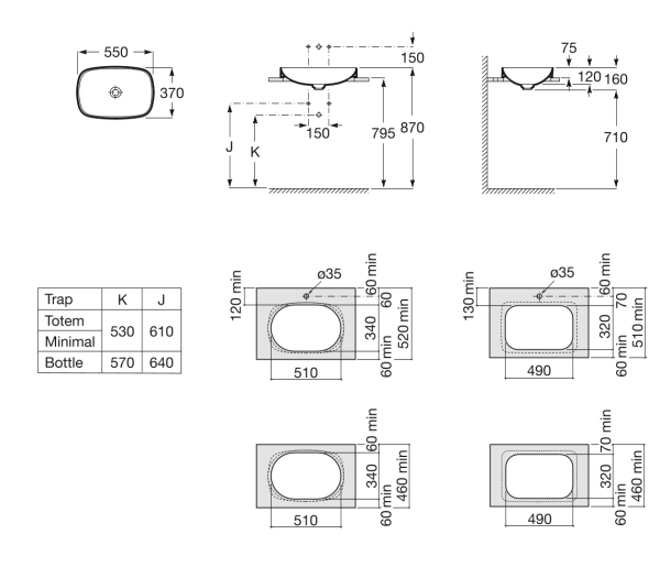 Раковина накладная (55х37) Roca Inspira WB Soft 327504000