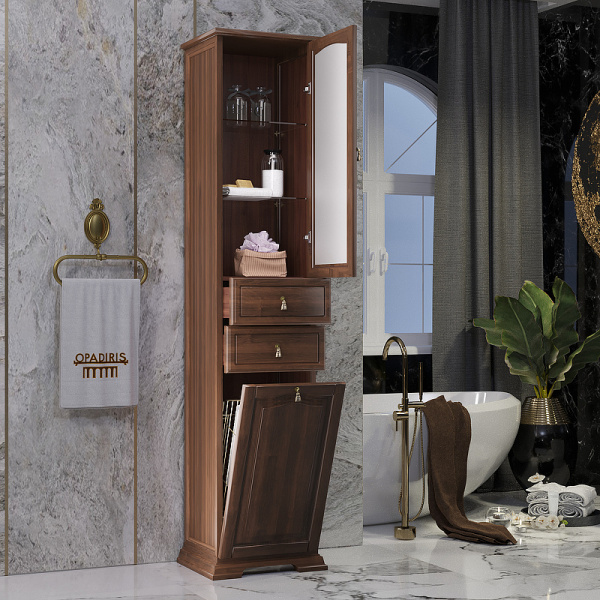 Пенал Opadiris Риспекто 40, с бельевой корзиной, цвет орех антикварный, правый, 00-00005841