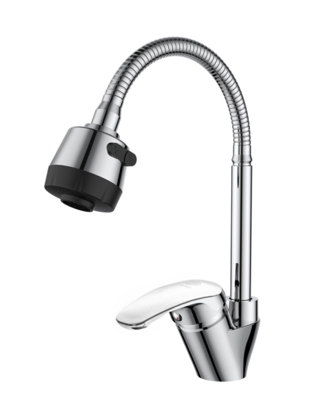Смеситель для кухни однорычажный полимерный с гибким изливом OneLife P11-004cr хром