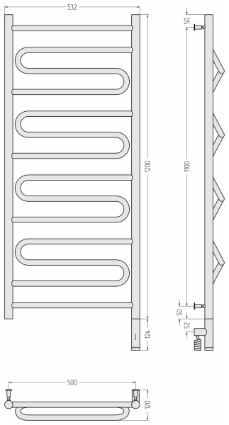 Полотенцесушитель электрический (120х50) Cунержа Элегия 3.0 31-5819-1250 правый