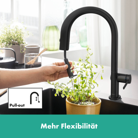 Смеситель для кухни с подключением к фильтру Hansgrohe Aqittura M91 FilterSystem 76803670 черный матовый