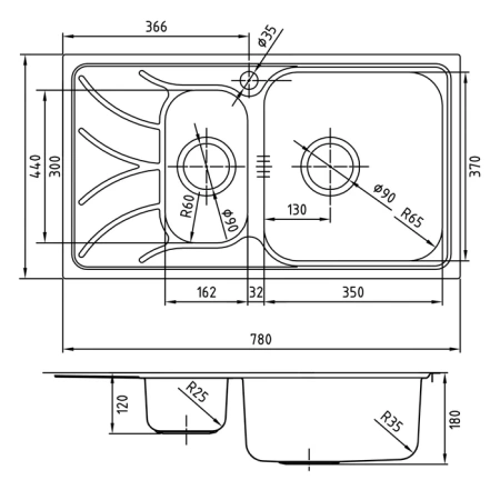 Кухонная мойка IDDIS 780*440, Arro S (ARR78S1i77)