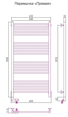 Полотенцесушитель Электрический Cунержа Богема 2.0 Левый (1200x600) Прямая Матовый БЕЛЫЙ 30-5204-1260