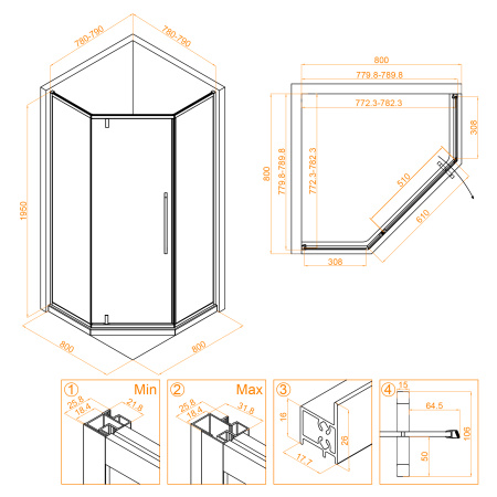 Душевой уголок (80х80) RGW Stilvoll SV-81-В 32328188-14 прозрачное