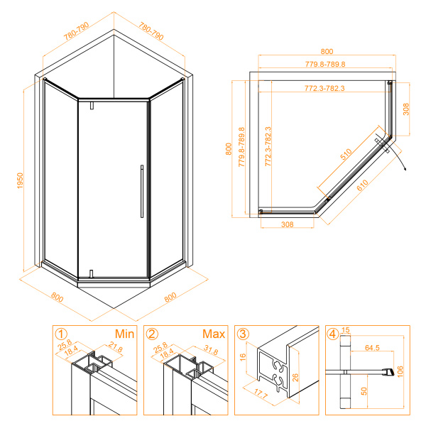 Душевой уголок (80х80) RGW Stilvoll SV-81-В 32328188-14 прозрачное