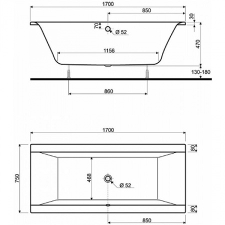 Ванна прямоугольная Kolo Clarissa (без панели) XWP2670000