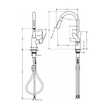 Смеситель для кухни с выдвижным изливом Hansgrohe Focus M41 31815670 черный матовый