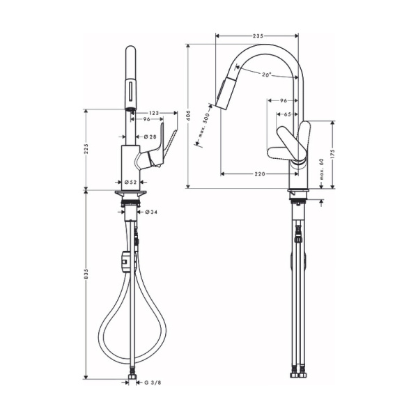 Смеситель для кухни с выдвижным изливом Hansgrohe Focus M41 31815670 черный матовый