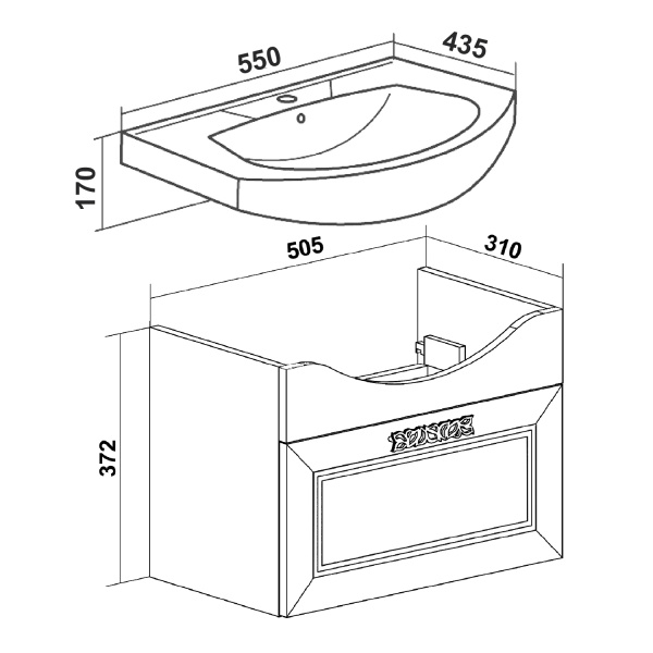 Тумба под раковину Runo подвесная  Монро 55 (00-00000458)