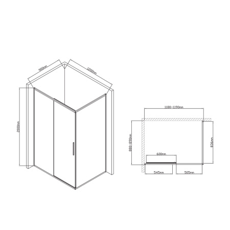 Душевой уголок Vincea  Slim-U VSR-2SU9012CL (120х90)  хром, стекло прозрачное
