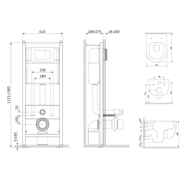 Комплект унитаза с инсталляцией Damixa Sirius DX86.IS10151.1700