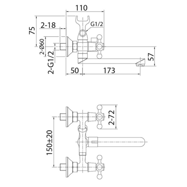 Смеситель для ванны Milardo Duplex (DUPSB02M02)